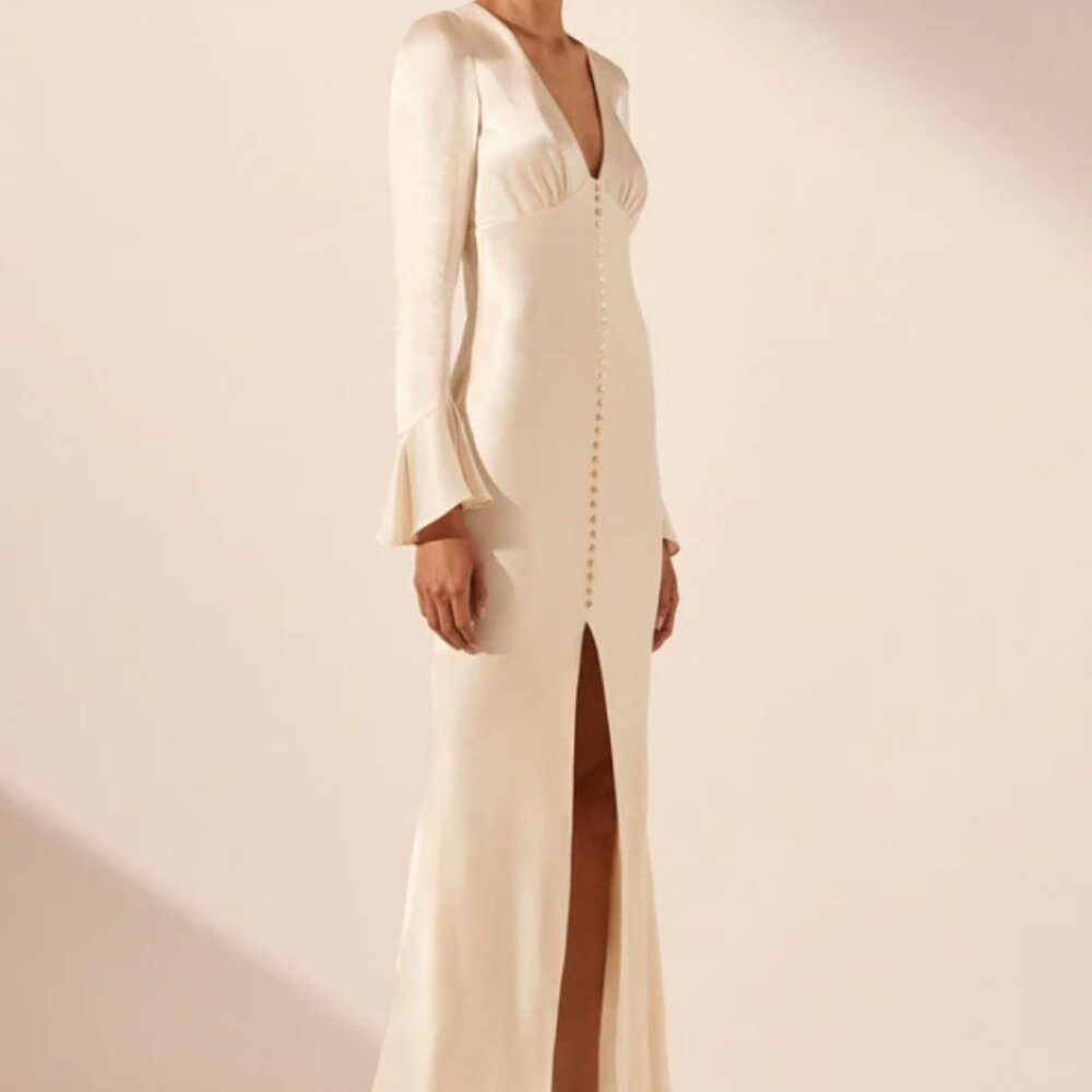 Shona Joy La Lune Frill Cuff Bias Midi Dress in Cream - Size 6 - Picture 4 of 12